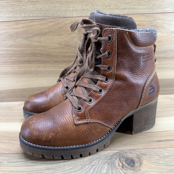 Bull Boxer Catherine Combat Block Heel Womens 8 M Brown Leather Block Heel Boots - Picture 2 of 12